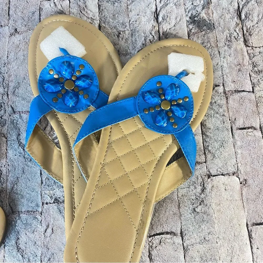 Flip Flops Two Pair Summer Sandals Beaded Colorful Beach Cruise Size M 7 - 8